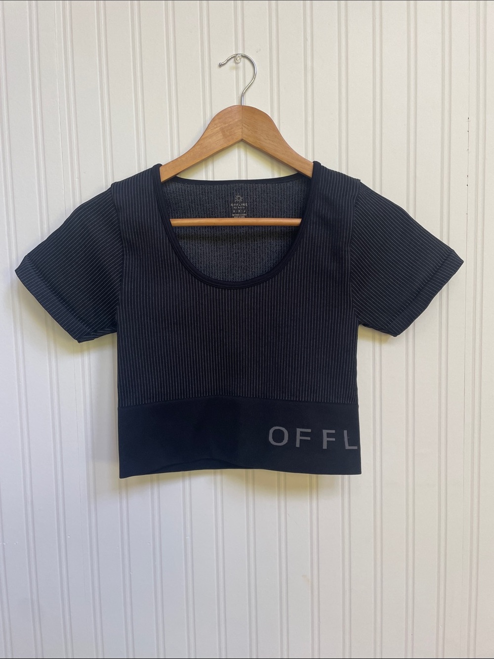 Offline Black Ribbed Scoop-Neck Crop Top with Branded Hem